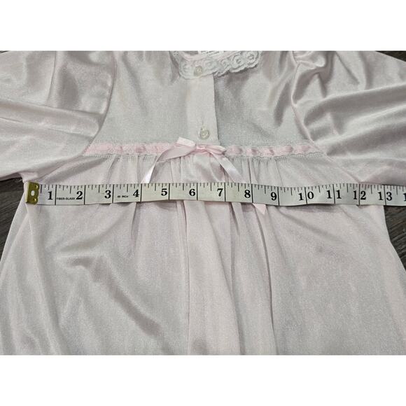 JC Collections Girls Pink Silk Nylon Long Sleeve Front Opening Pajama Night Gown - Picture 6 of 9